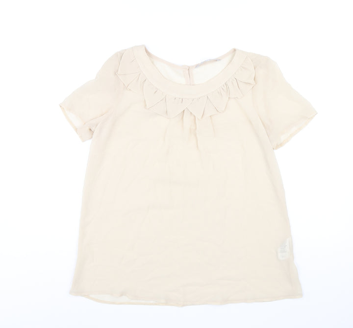 Red Herring Womens Beige Polyester Basic T-Shirt Size 12 Scoop Neck