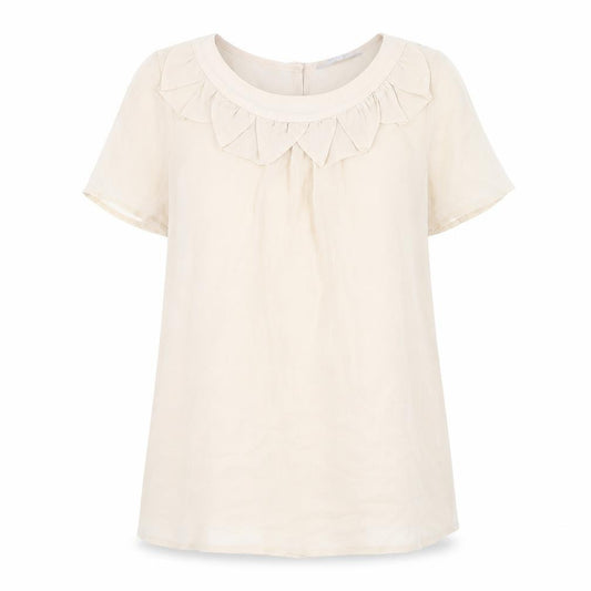 Front view of Red Herring women’s beige polyester basic t-shirt, size UK 12, scoop neck