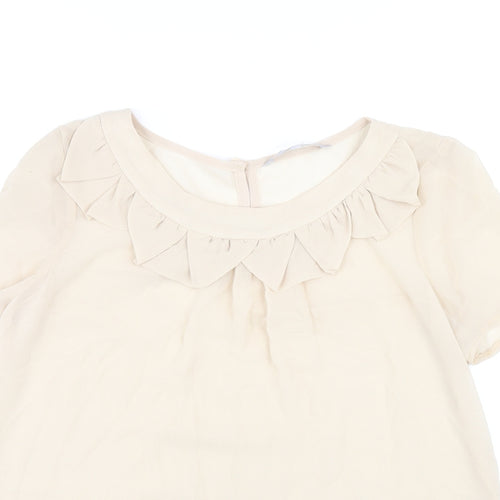 Red Herring Womens Beige Polyester Basic T-Shirt Size 12 Scoop Neck