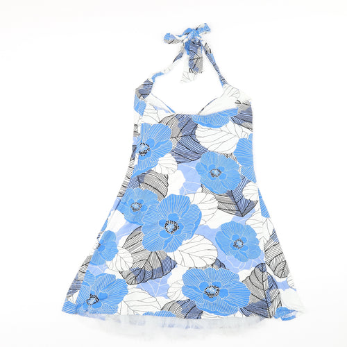 Jane Norman Womens Blue Floral Viscose A-Line Size 14 Halter Pullover