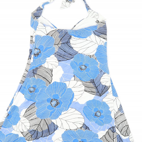 Jane Norman Womens Blue Floral Viscose A-Line Size 14 Halter Pullover