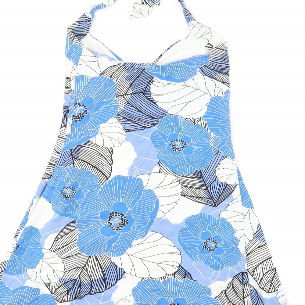 Jane Norman Womens Blue Floral Viscose A-Line Size 14 Halter Pullover