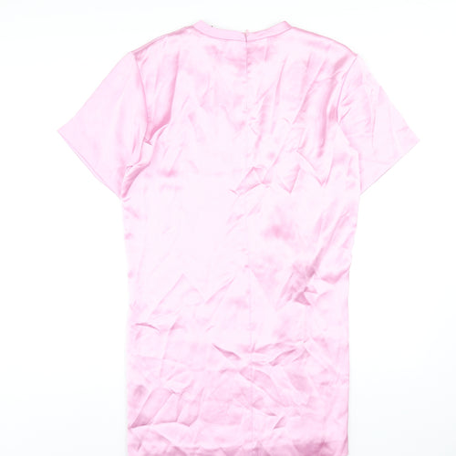 Zara Womens Pink Polyester T-Shirt Dress Size L Round Neck Zip