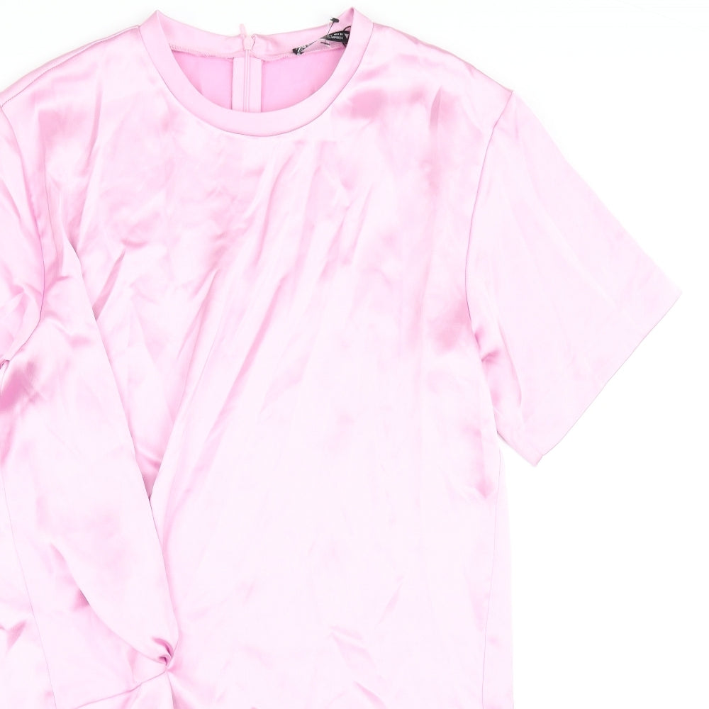 Zara Womens Pink Polyester T-Shirt Dress Size L Round Neck Zip