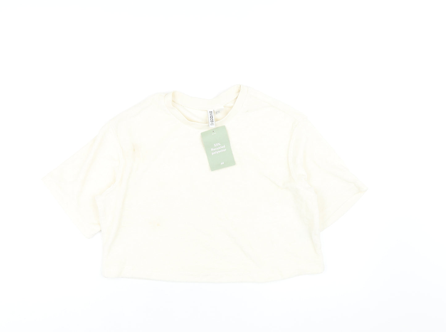 H&M Womens Ivory Polyethylene Cropped T-Shirt Size XS Round Neck