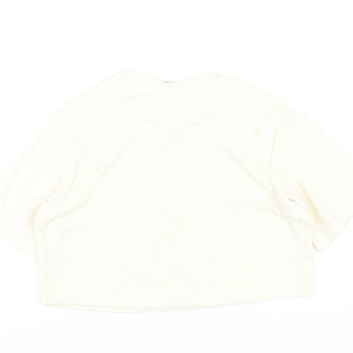 H&M Womens Ivory Polyethylene Cropped T-Shirt Size XS Round Neck