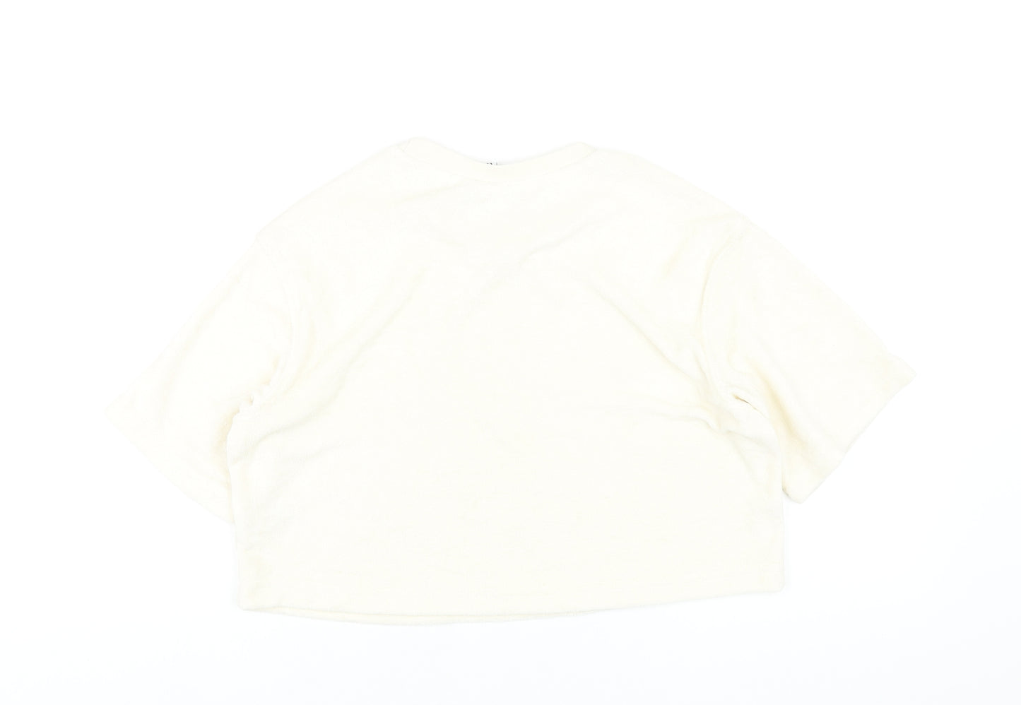 H&M Womens Ivory Polyethylene Cropped T-Shirt Size XS Round Neck