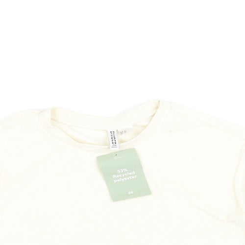 H&M Womens Ivory Polyethylene Cropped T-Shirt Size XS Round Neck