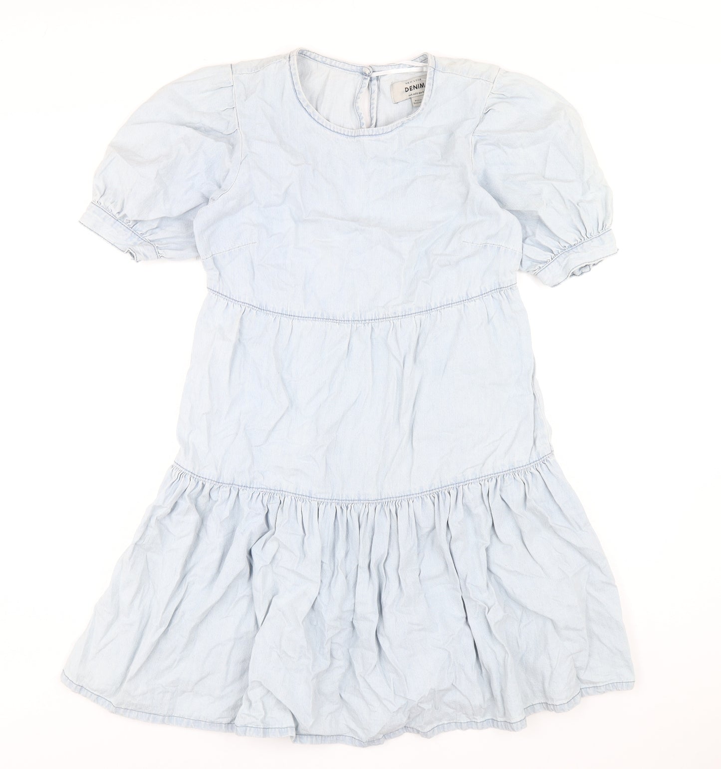 New Look Womens Blue Cotton Trapeze & Swing Size 8 Round Neck Button