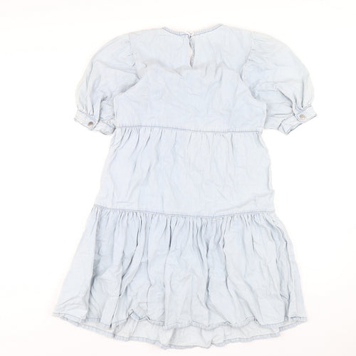 New Look Womens Blue Cotton Trapeze & Swing Size 8 Round Neck Button