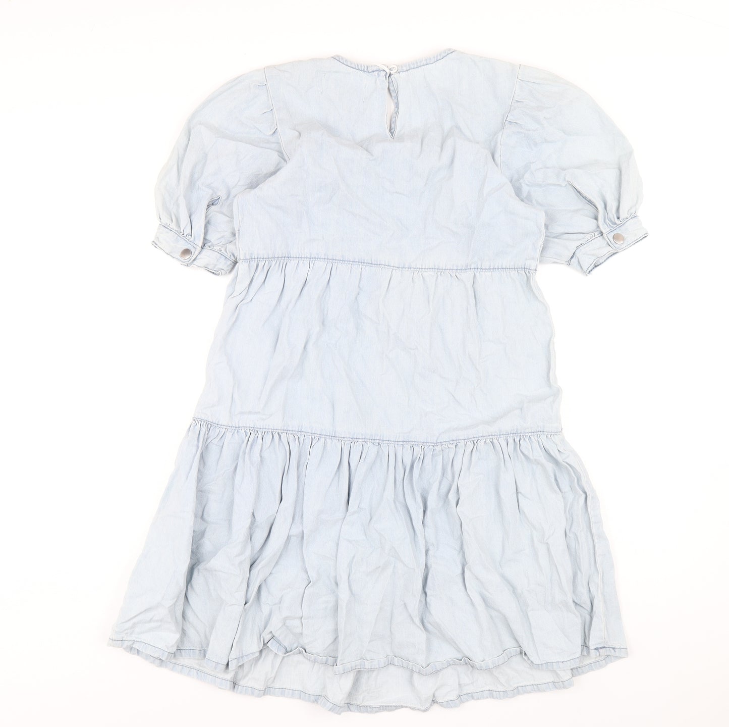 New Look Womens Blue Cotton Trapeze & Swing Size 8 Round Neck Button