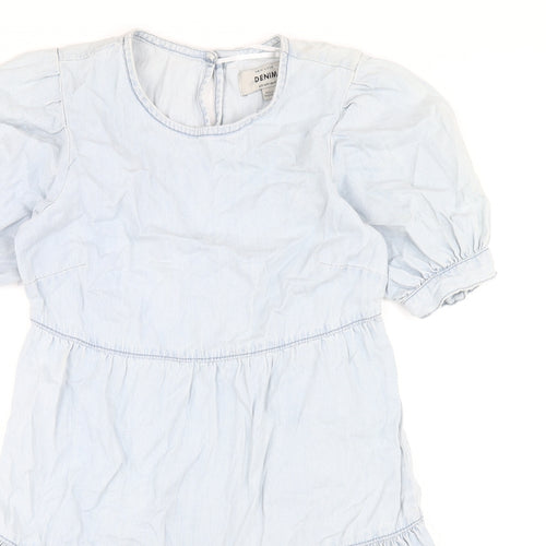 New Look Womens Blue Cotton Trapeze & Swing Size 8 Round Neck Button