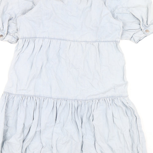 New Look Womens Blue Cotton Trapeze & Swing Size 8 Round Neck Button