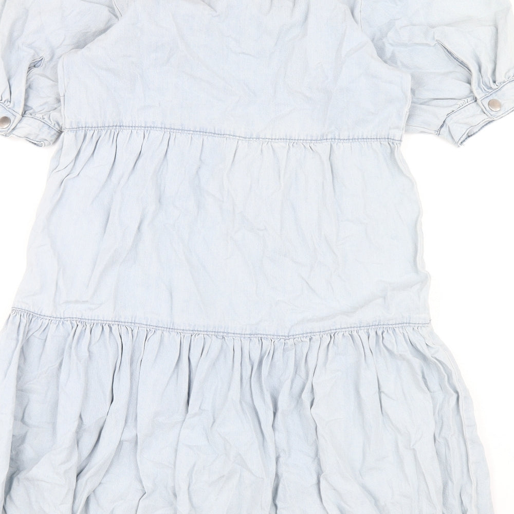 New Look Womens Blue Cotton Trapeze & Swing Size 8 Round Neck Button
