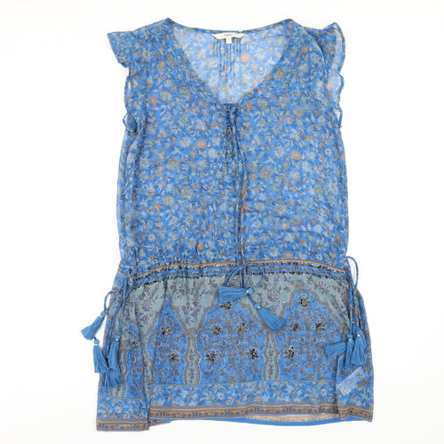 NEXT Womens Blue Geometric Polyester A-Line Size 6 V-Neck Pullover