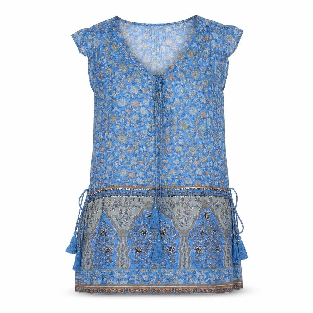 Next Womens Blue Geometric Polyester A-Line Size 6 V-Neck Pullover