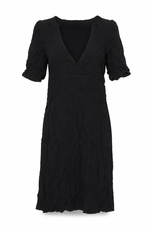 Front view of Therapy women’s black viscose a-line, size UK 12, v-neck zip