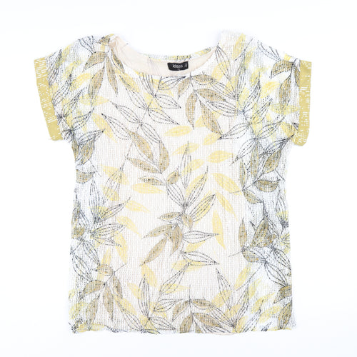 Klass Womens Yellow Floral Polyester Basic T-Shirt Size M Round Neck