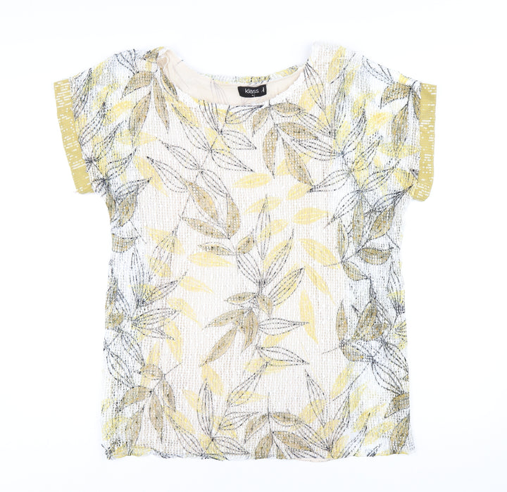 Klass Womens Yellow Floral Polyester Basic T-Shirt Size M Round Neck