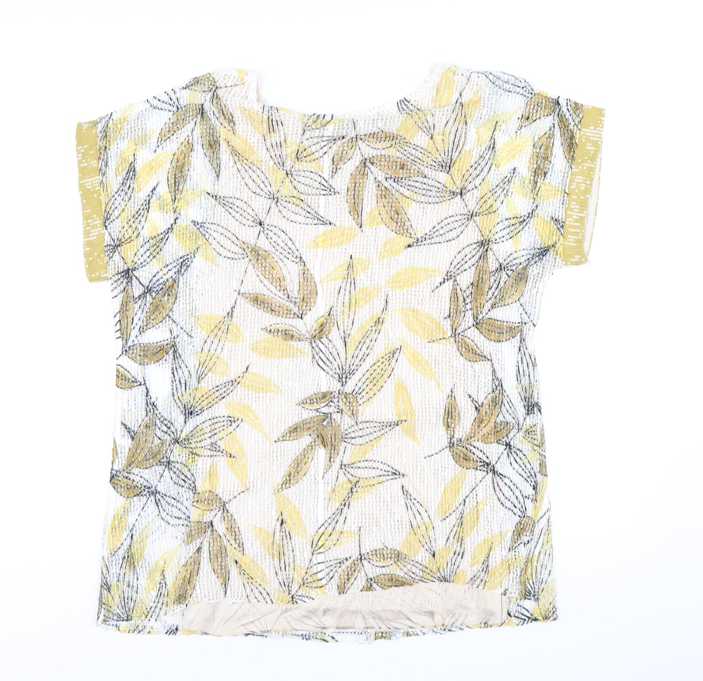 Klass Womens Yellow Floral Polyester Basic T-Shirt Size M Round Neck