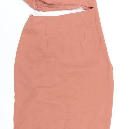 Zara Womens Brown Polyester Bodycon Size S One Shoulder Zip