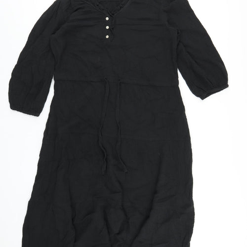 Per Una Womens Black Cotton Trapeze & Swing Size 6 V-Neck Pullover