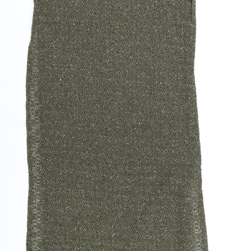 QED London Womens Green Polyester Basic T-Shirt Size S Mock Neck - Side Slits