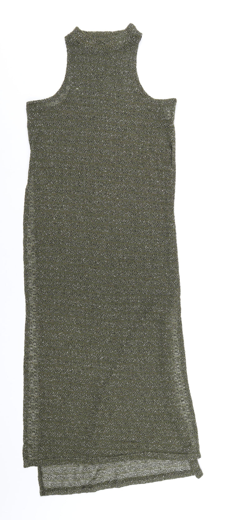 QED London Womens Green Polyester Basic T-Shirt Size S Mock Neck - Side Slits
