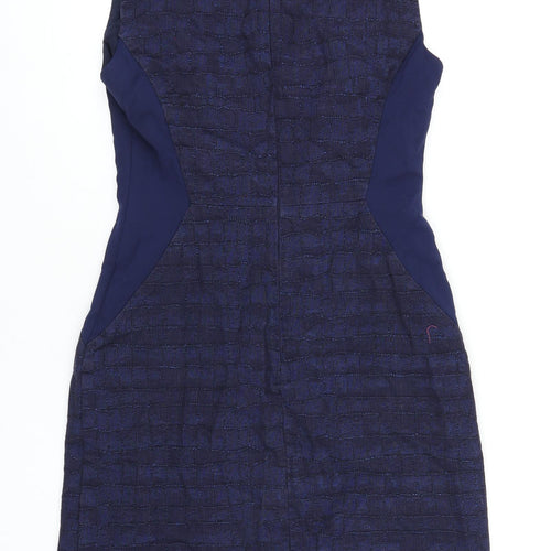 Marks and Spencer Womens Blue Cotton Pencil Dress Size 10 V-Neck Zip