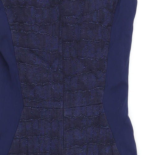 Marks and Spencer Womens Blue Cotton Pencil Dress Size 10 V-Neck Zip