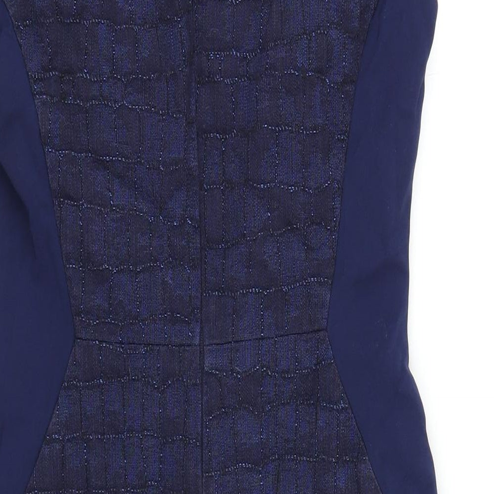 Marks and Spencer Womens Blue Cotton Pencil Dress Size 10 V-Neck Zip