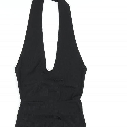 PRETTYLITTLETHING Womens Black Polyester Bodycon Size 8 Halter Pullover