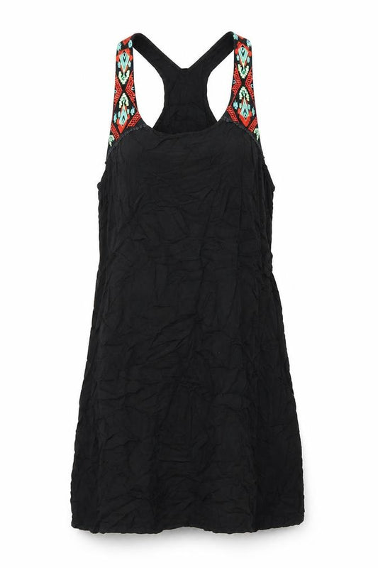 Front view of Riviera women’s black viscose tank dress, size M, v-neck pullover