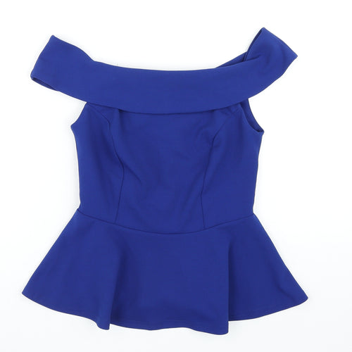 New Look Womens Blue Polyester Basic Blouse Size 10 Off the Shoulder - Peplum