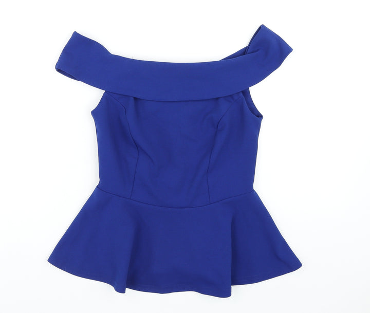 New Look Womens Blue Polyester Basic Blouse Size 10 Off the Shoulder - Peplum