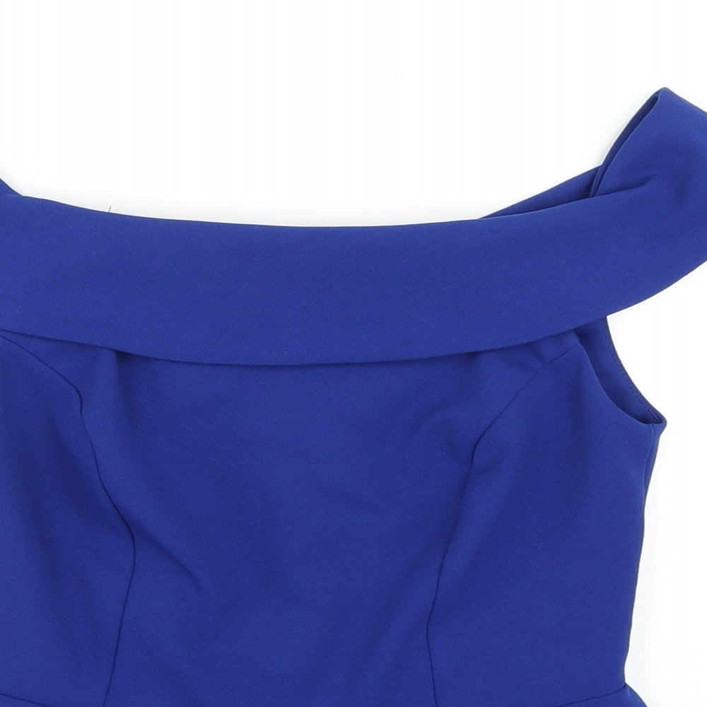 New Look Womens Blue Polyester Basic Blouse Size 10 Off the Shoulder - Peplum