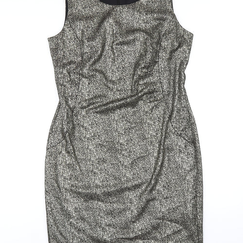 bonprix Womens Gold Polyester Pencil Dress Size 12 Round Neck Zip