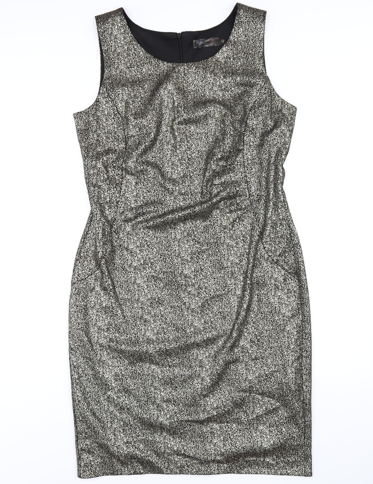 bonprix Womens Gold Polyester Pencil Dress Size 12 Round Neck Zip