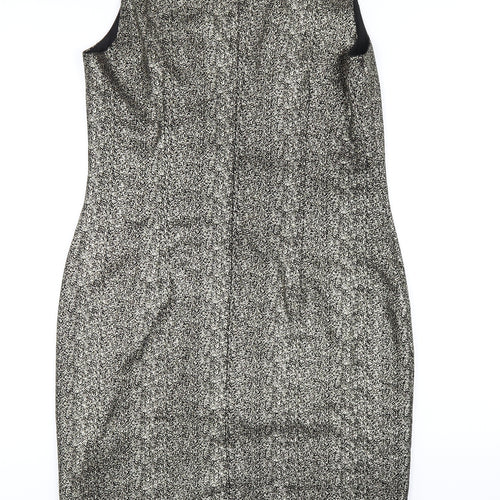 bonprix Womens Gold Polyester Pencil Dress Size 12 Round Neck Zip