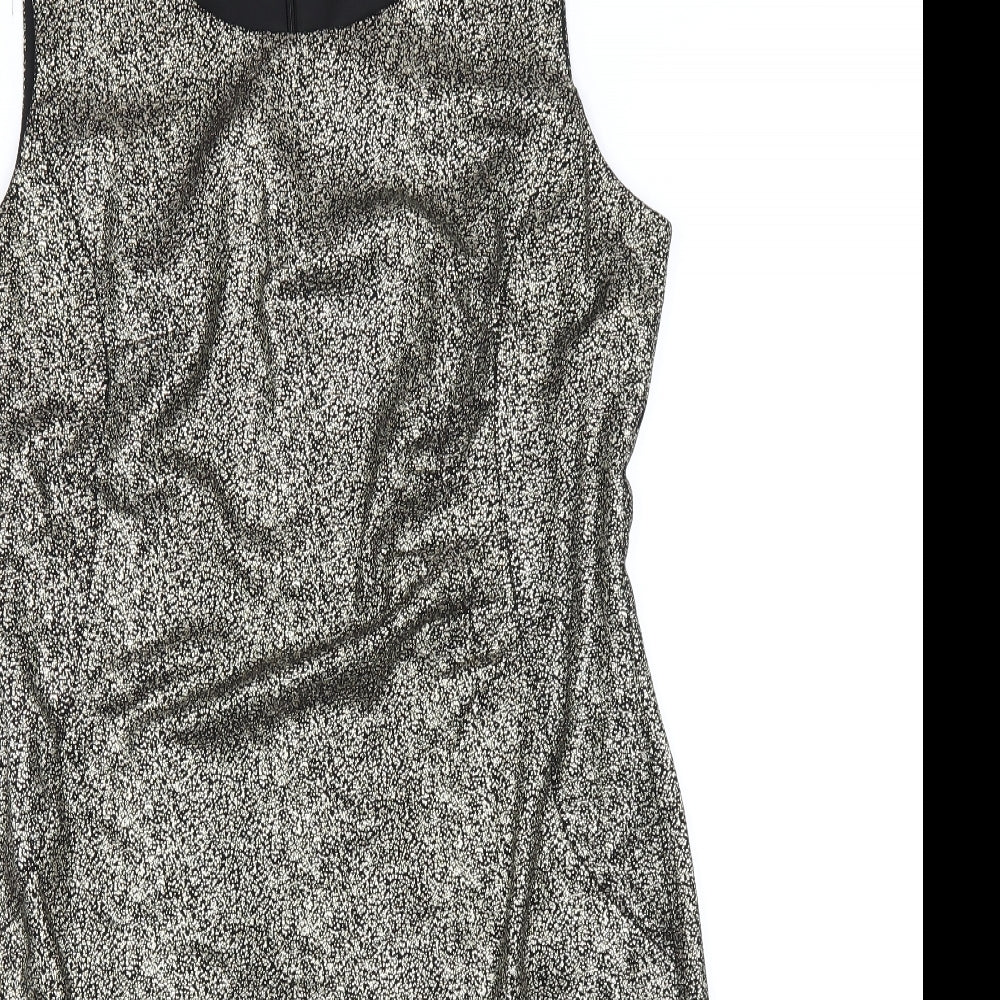 bonprix Womens Gold Polyester Pencil Dress Size 12 Round Neck Zip