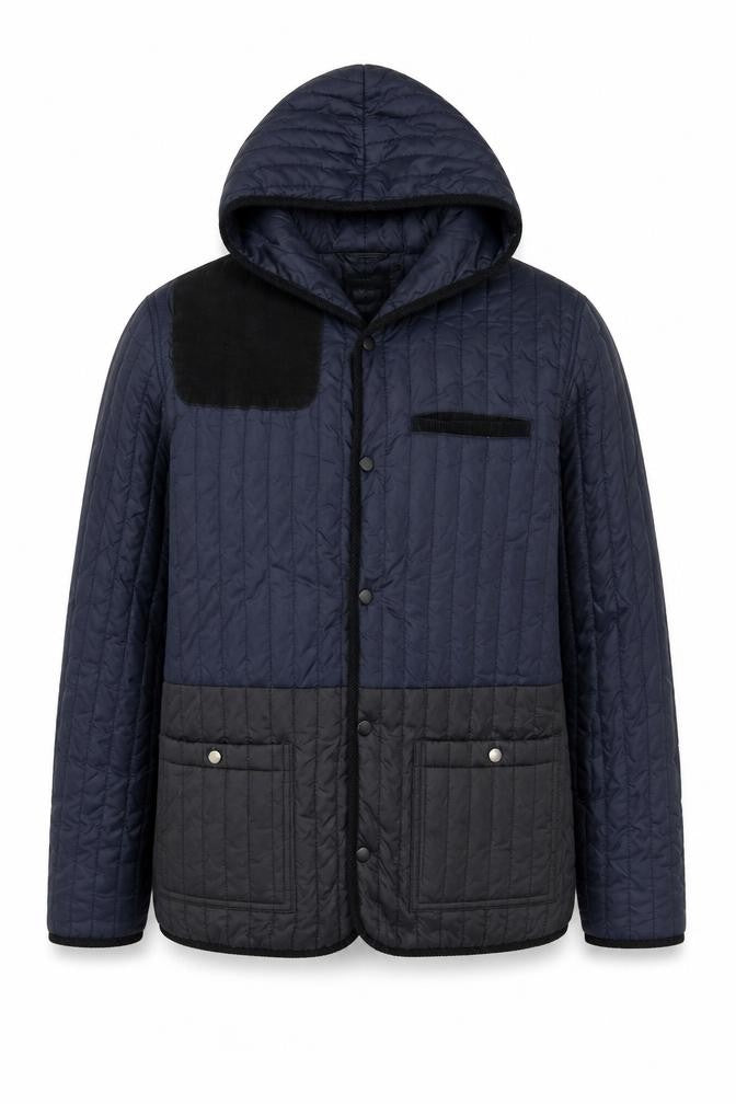 Front view of ASOS Men's Blue Quilted Hooded Jacket, size L