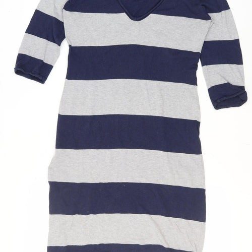 Fig Women's Grey & Blue Striped Shift Dress M