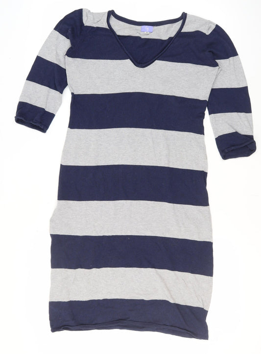 Fig Women's Grey & Blue Striped Shift Dress M