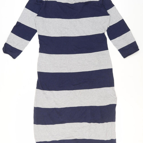 Fig Women's Grey & Blue Striped Shift Dress M