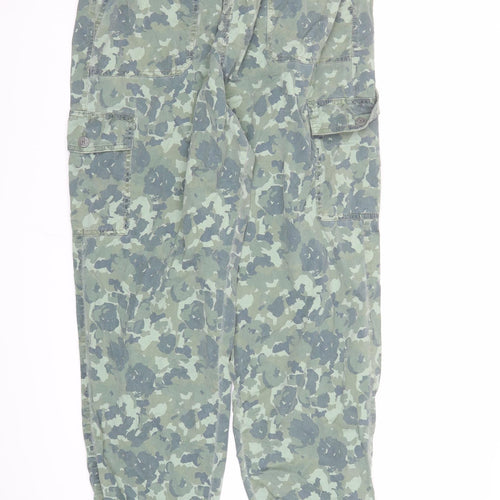 Marks and Spencer Womens Green Camouflage Lyocell Cargo Trousers Size 18 L28 in Regular Zip - Elasticated Waist Pockets