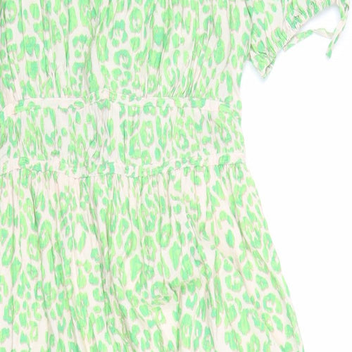 Marks and Spencer Womens Green Animal Print Viscose Trapeze & Swing Size 12 V-Neck Pullover - Leopard Pattern Lined