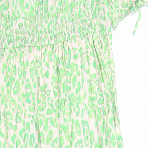 Marks and Spencer Womens Green Animal Print Viscose Trapeze & Swing Size 12 V-Neck Pullover - Leopard Pattern Lined