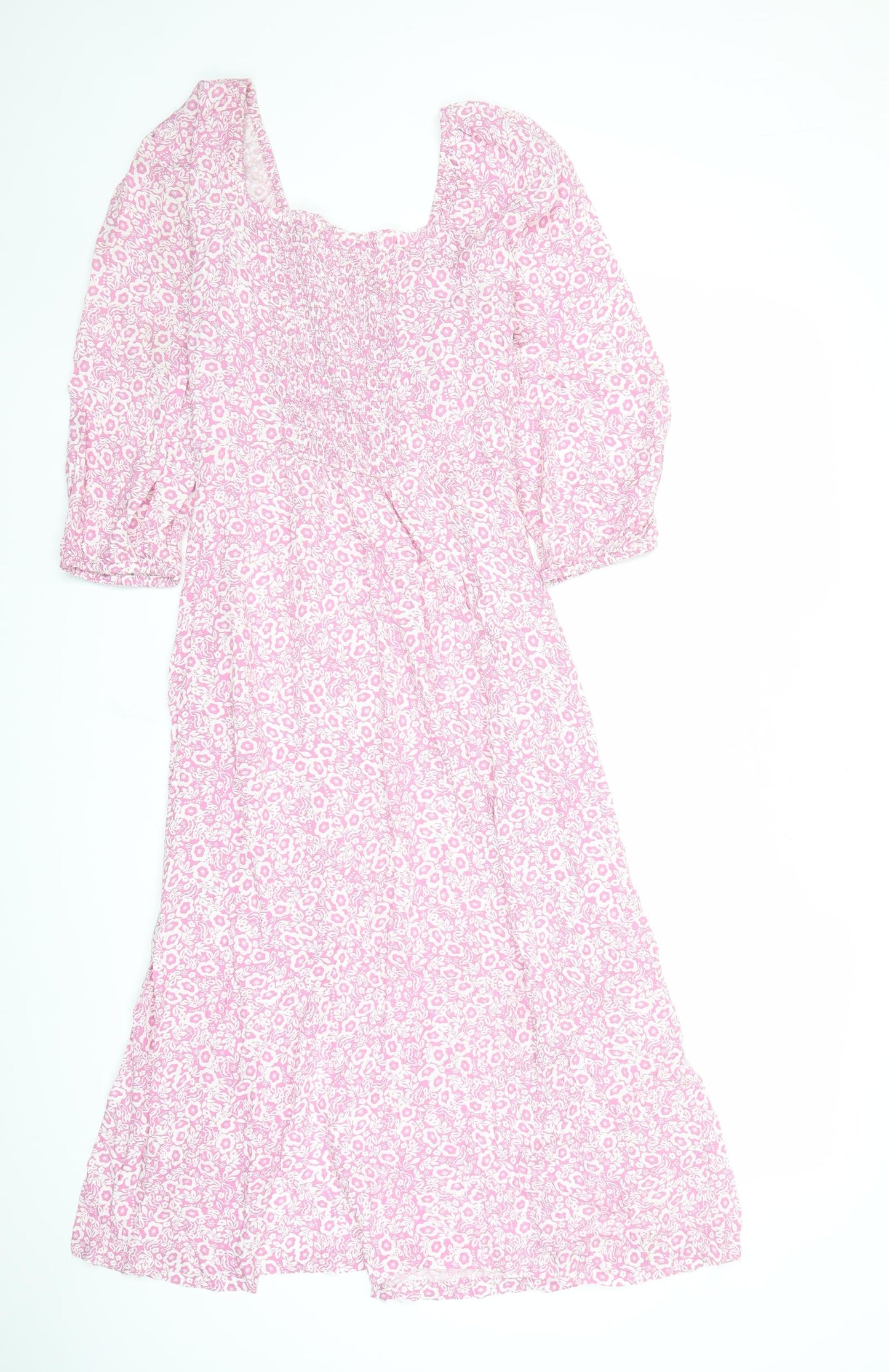 Marks and Spencer Womens Pink Floral Viscose A-Line Size 10 V-Neck Zip