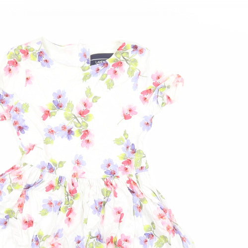 Lands' End Girls White Floral 100% Cotton Fit & Flare Size 5-6 Years Round Neck Zip