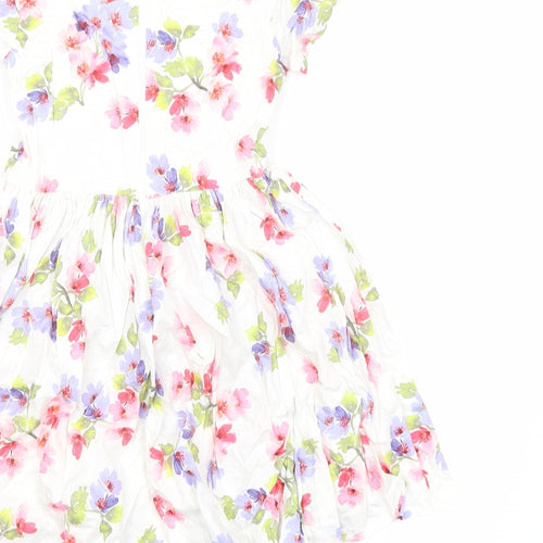 Lands' End Girls White Floral 100% Cotton Fit & Flare Size 5-6 Years Round Neck Zip